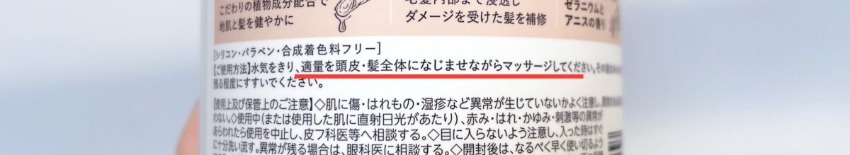 ルースシャンプーエアリートリートメントに記載の「頭皮になじませながらマッサージ」